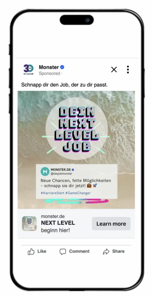 Monster Brandformance-Creative mit Beach-Motiv
