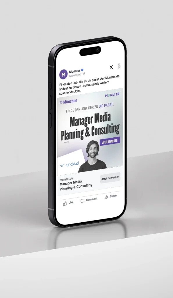 Paid-Social-Creative für Monster in grauer Gestaltung