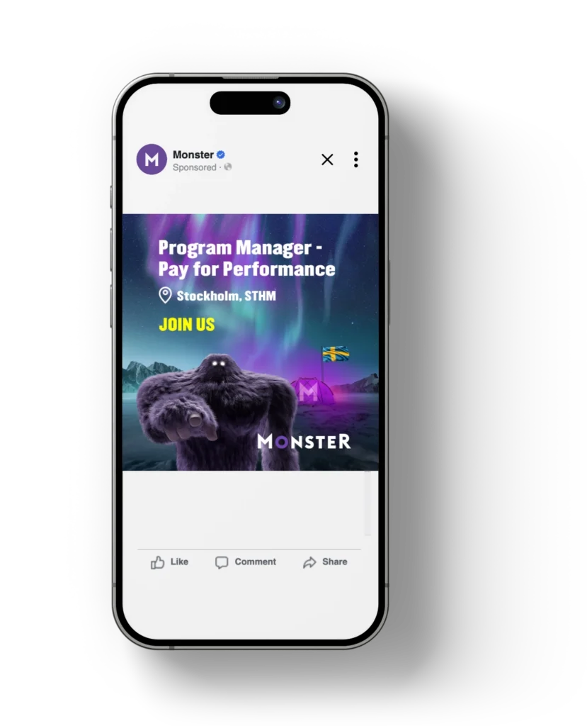 Paid-Social-Creative für Monster in violetter Gestaltung
