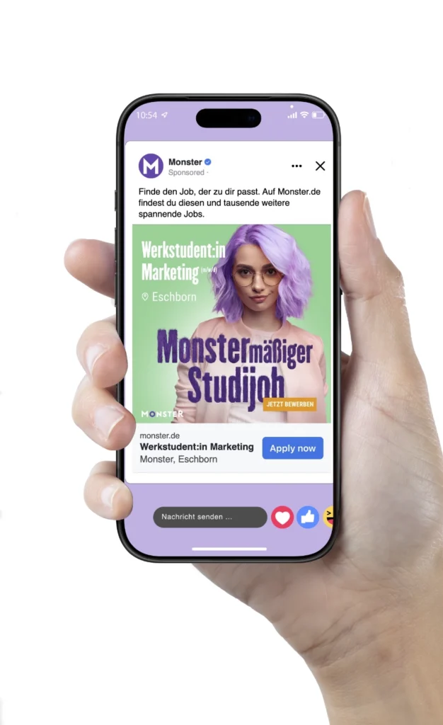 Paid-Social-Creative für Monster mit Studentin